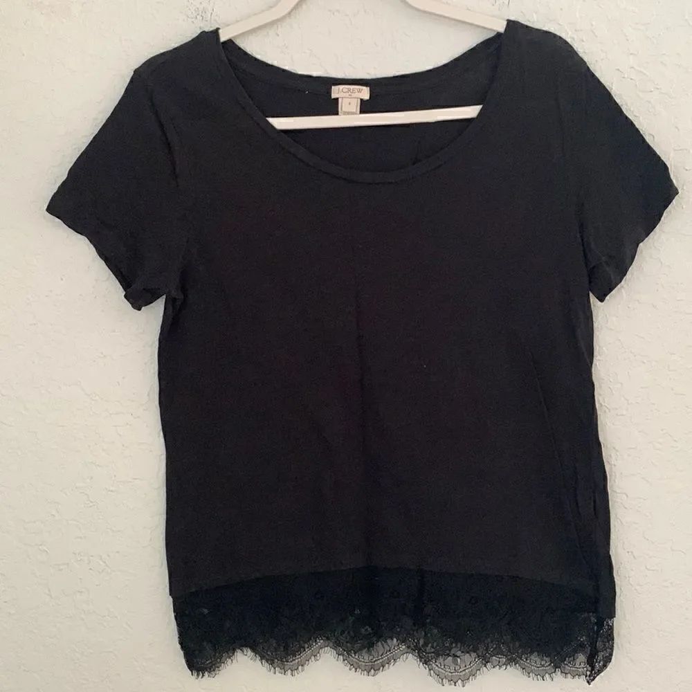 J.Crew Black Short Sleeve Tee Shirt Lace Accent Size S
